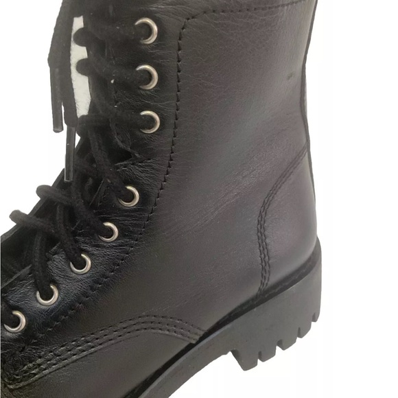 🆕 NWOB Steve Madden Linze Black Leather Combat Boot Lug Sole Lace UP Zip Size 5 - Picture 8 of 12